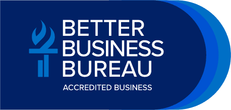BBB Accredited Business logo featuring stylized torch and bold text.